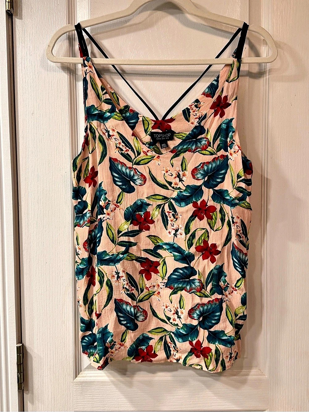 Topshop Floral Mini Tank Top in Pink & Green Size 8 Like New